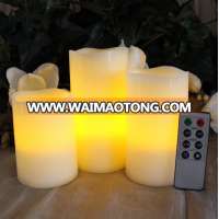 Battery Operated LED Flameless Unscented Ivory Wax CANDLE Yellow Flame Candles with Remote